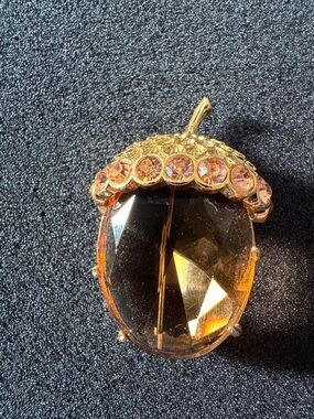 Talbots Gold-Tone Amber Crystal Acorn Brooch